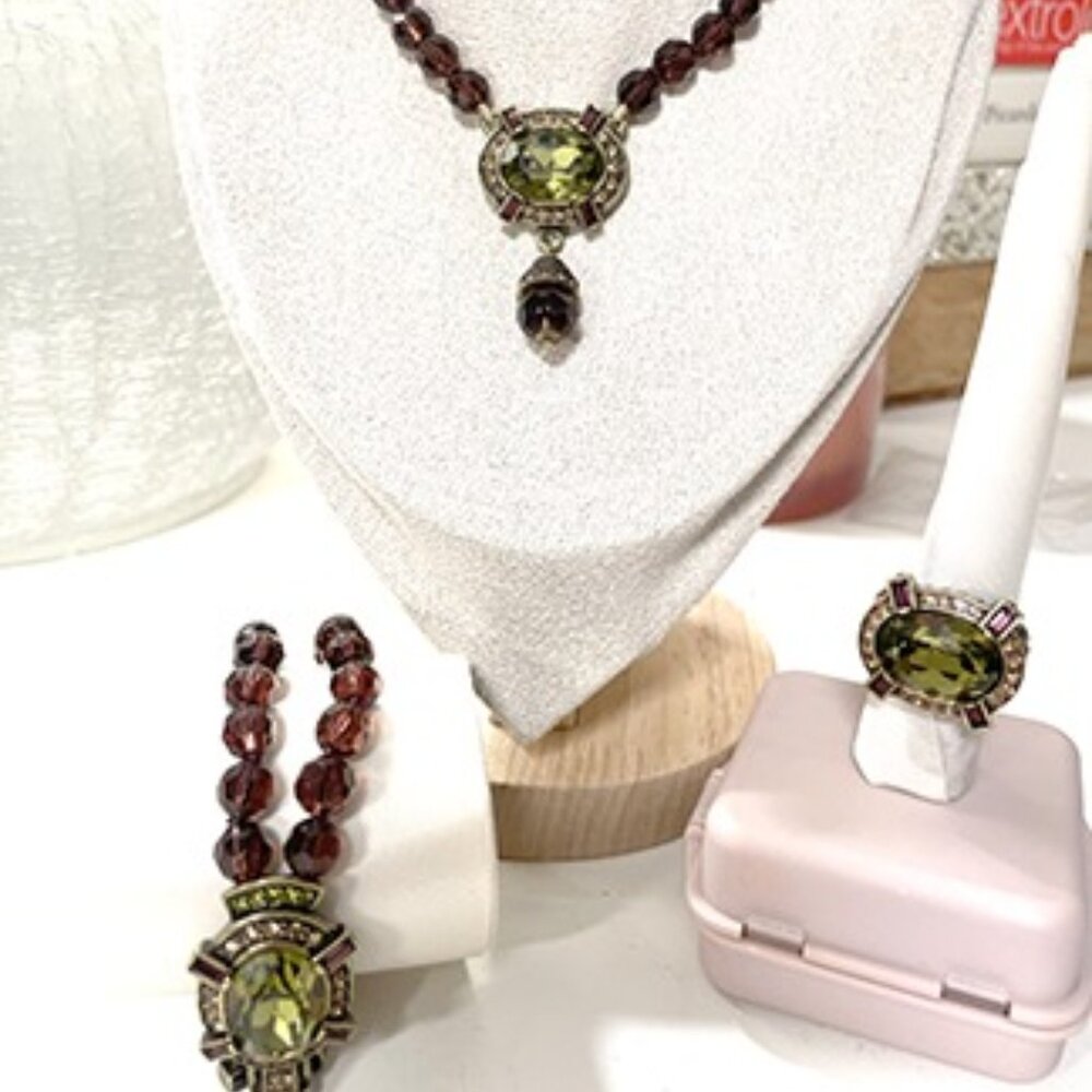 Bronze Pavé Crystal Beaded Drop Necklace Set